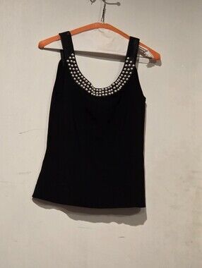 Carmen Marc Valvo Black Embellished Scoop Neck Tank Top Size Med